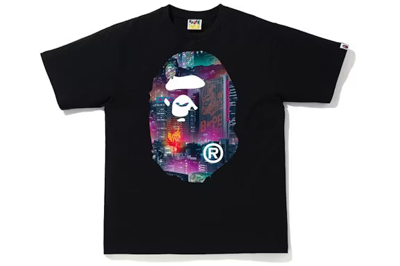 BAPE NEON TOKYO BIG AAPE HEAD TEE (BLACK)
