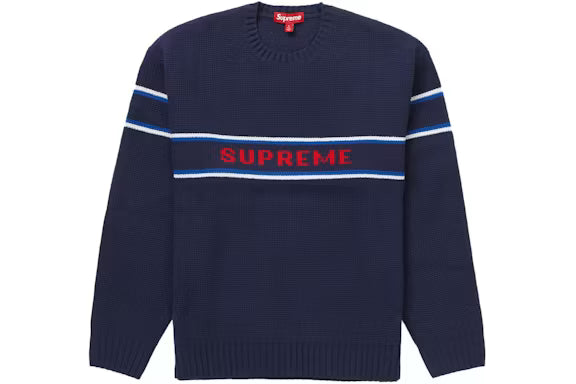 SUPREME CHEST STRIPE SWAETER NAVY